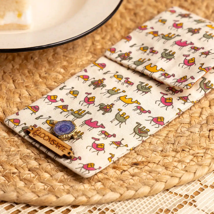 Zoo Print Multipurpose Cotton Ecofriendly Pen Holder With Agate Accent | 8 x 3.5 inch