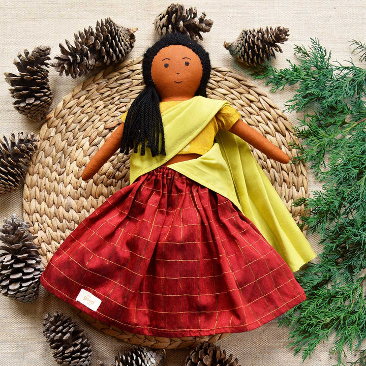 Nilah's (Elder Sister) Malai In Classic Dress | Soft Hand-Stitched Sustainable Indian Play Doll