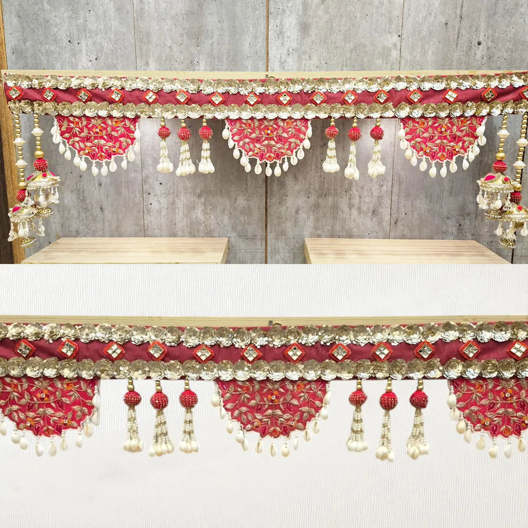 Hand Embroidered Shells & Sequins Red Designer Toran