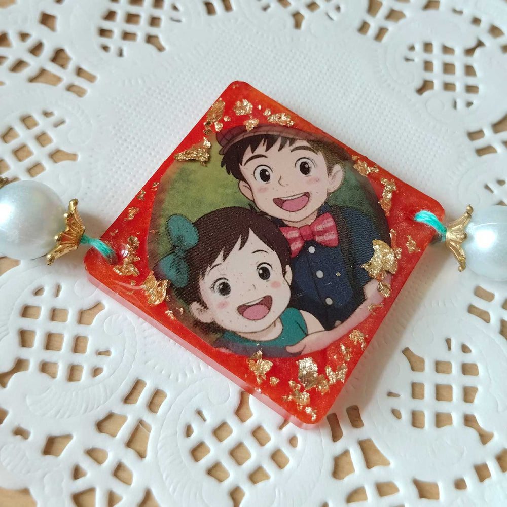 Photo Personalized Ghibli Theme Resin Rakhi - Front View Close-up