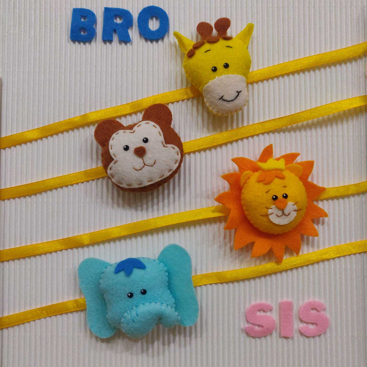 Handmade Giraffe Theme Felt Kids Rakhi With Roli Chawal 10 - Four Animal Decorations with BRO and SIS