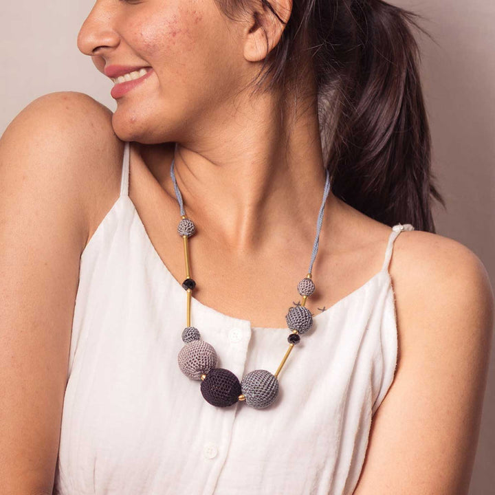 Handmade Crochet Grey Gulnaar Mystic Bead Necklace