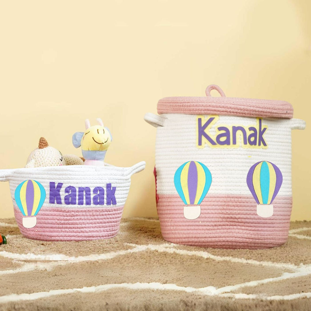 Handmade Personalized Hot Air Balloon Themed Kids Rope Basket
