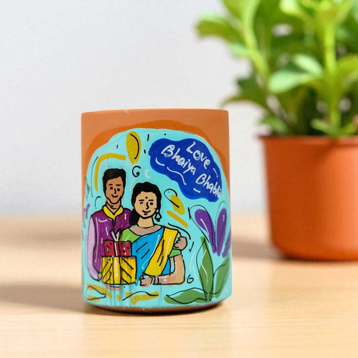 Personalized Hand-Painted Bhaiya Bhabhi Theme Terracotta Mug