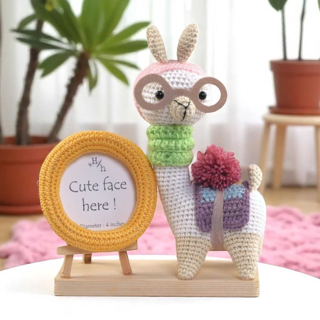 Handmade Crochet Geeky Llama Photo Frame for Kids