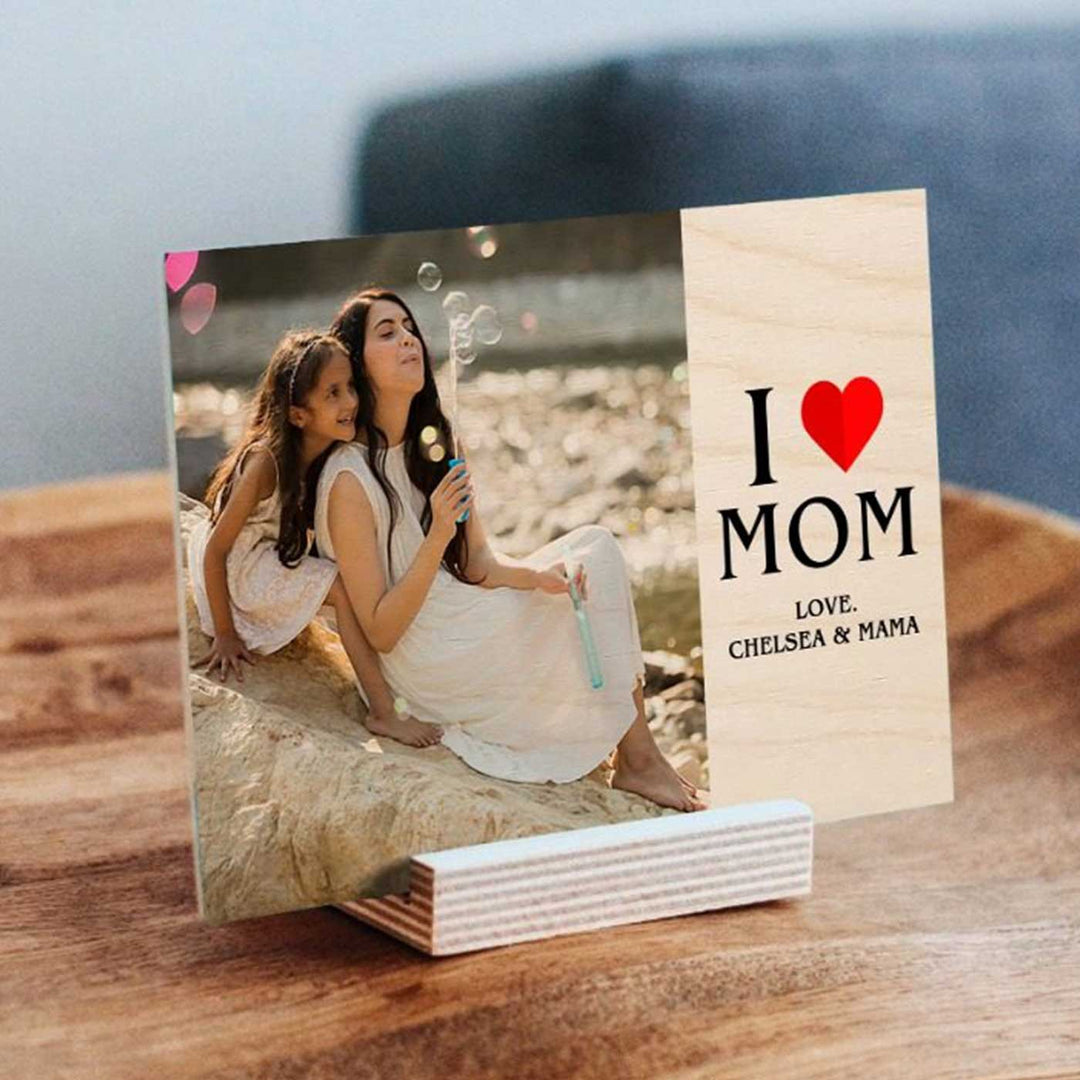 Photo Personalized I Love Mom Theme Wooden Photo Frame
