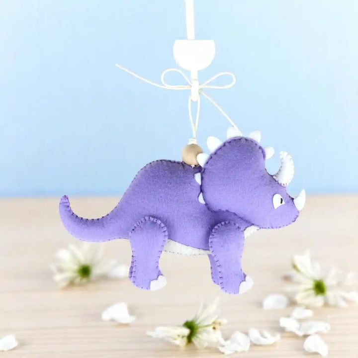 Handmade Triceratops Dinosaur Felt Hanging For Kids