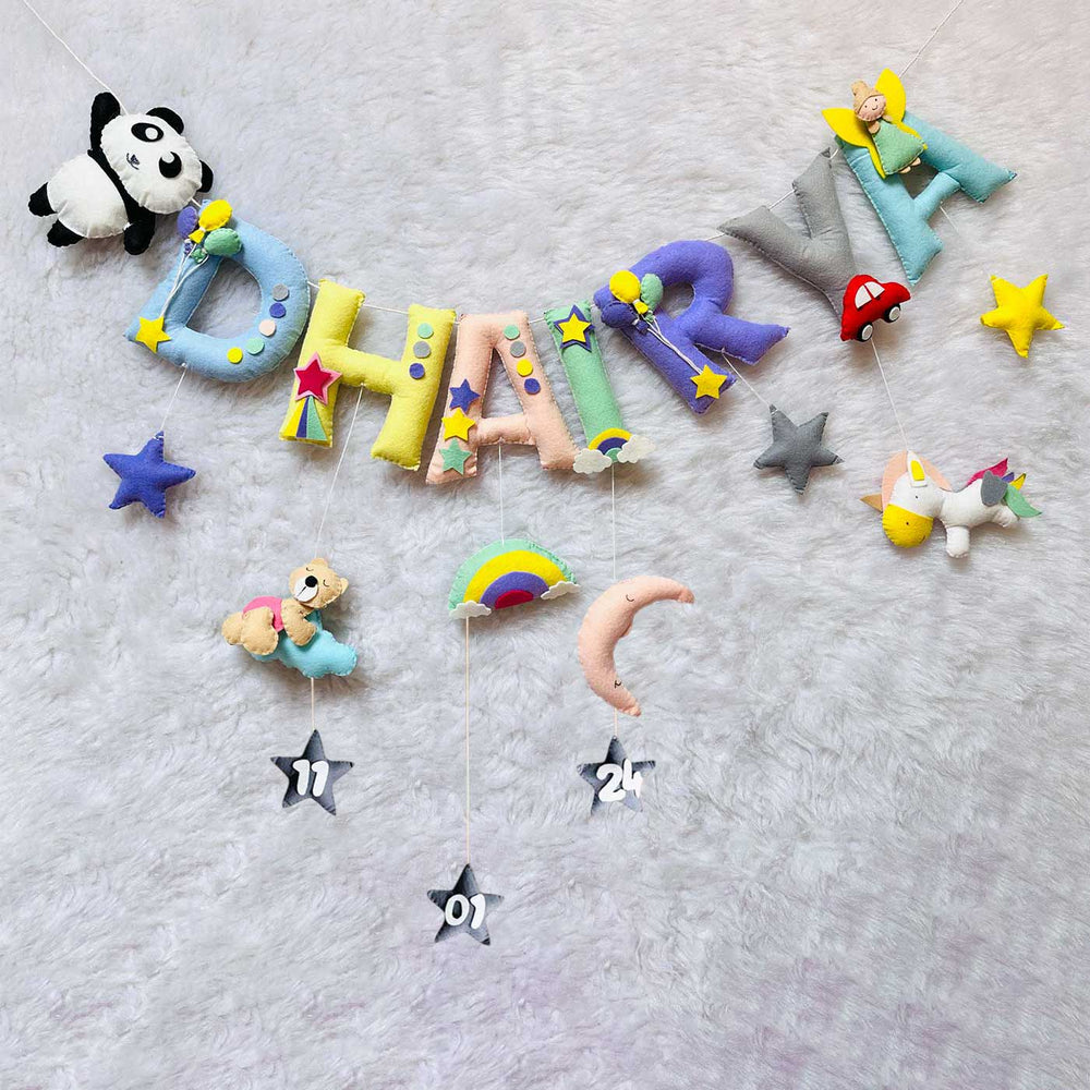 Handcrafted Personalized Panda And All Things Magical Bunting For Kids - Hanging Letters with Date Charms