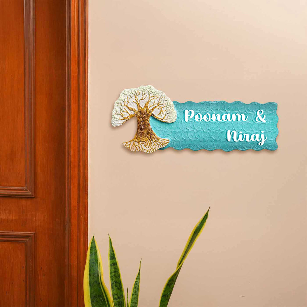 Personalized Tree Of Life Theme Mdf Wood Name Plate - Mounted on Wall Near Door