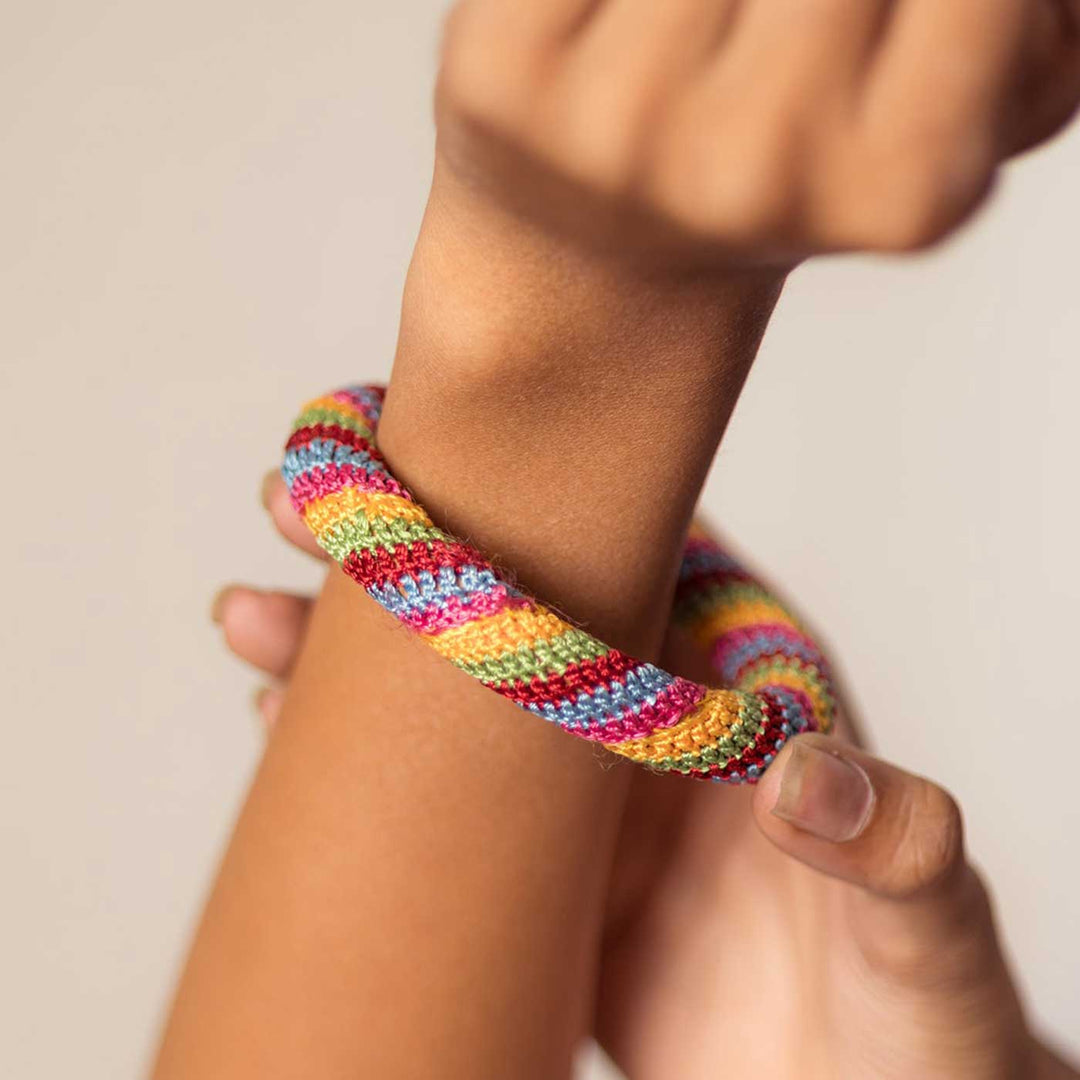 Handmade Crochet Rangat Multicolor Stripes Bangle