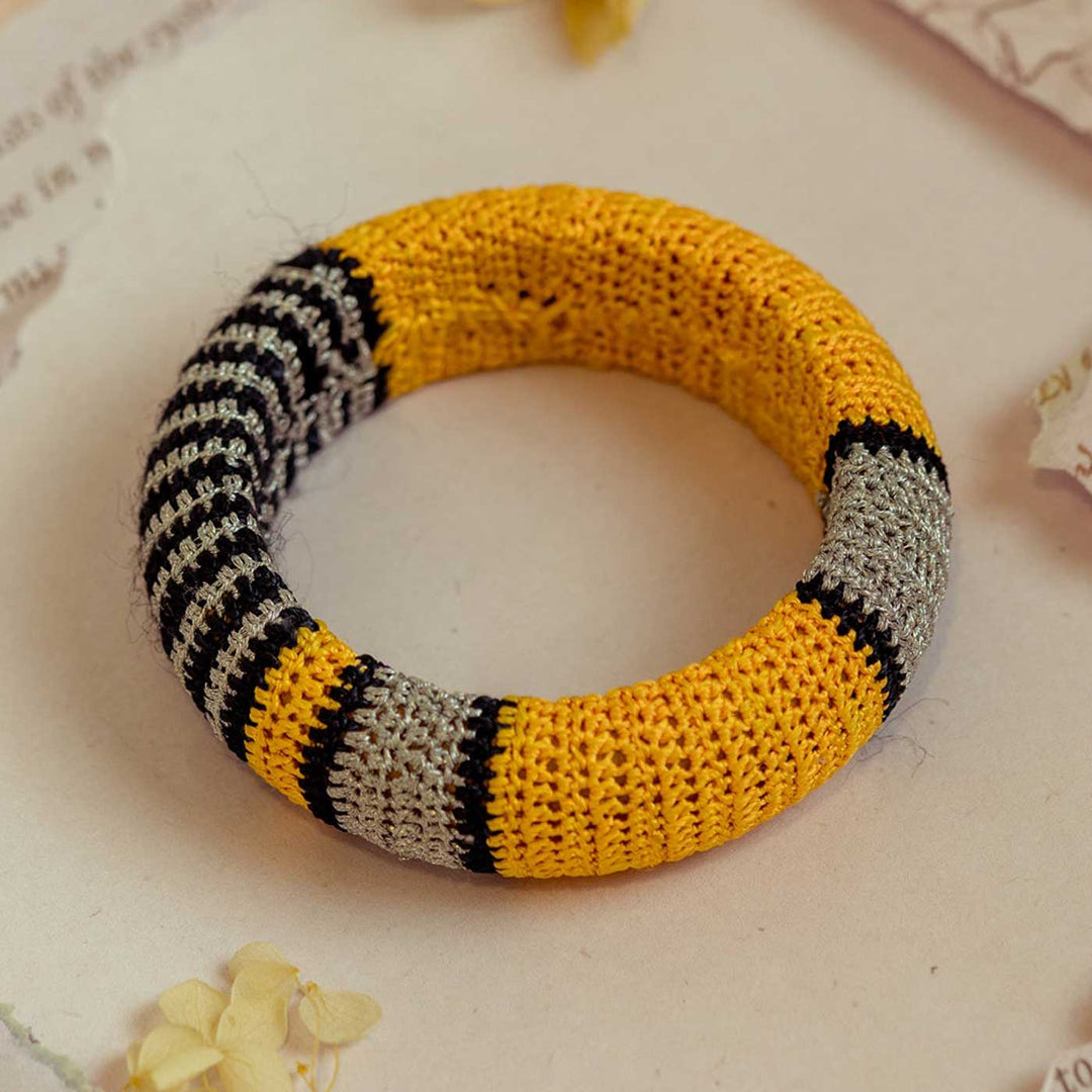 Handmade Crochet Rangat Mustard Silver Chunky Bangle
