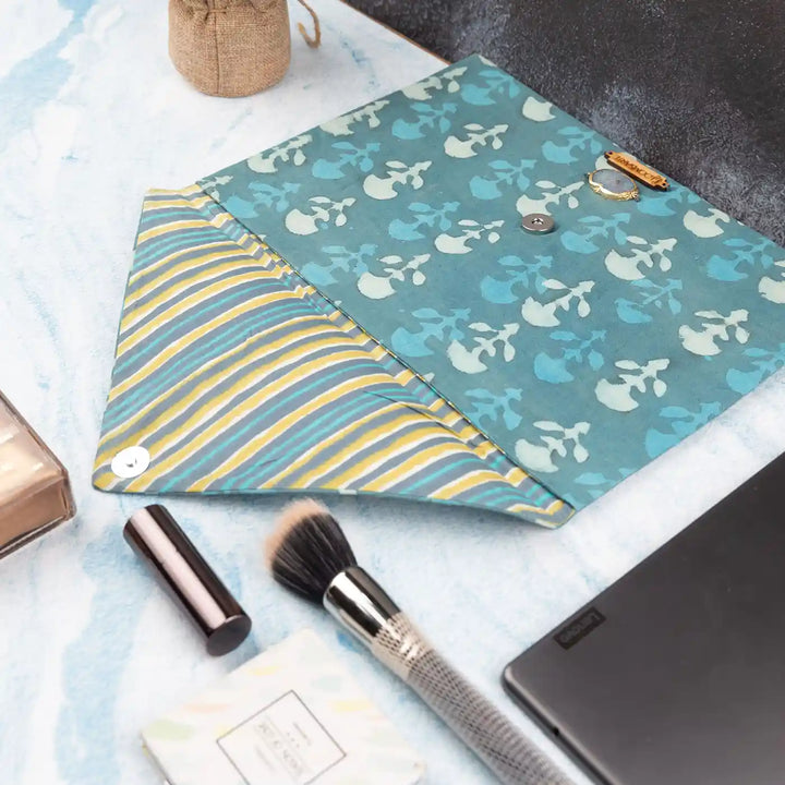 Green Lagoon Cotton Ecofriendly iPad Envelope Sleeve With Agate | 12 x 9 inch