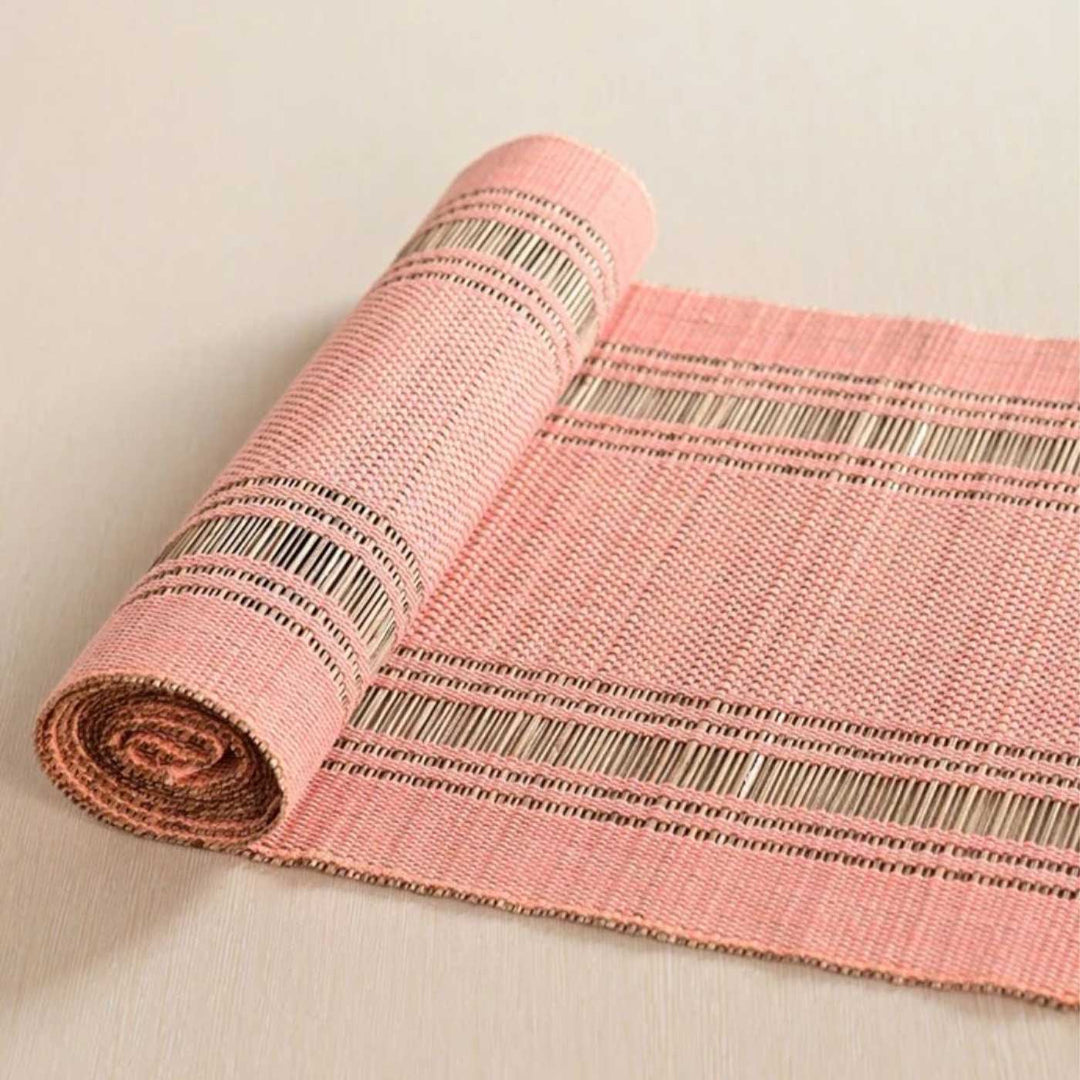 Hand Woven Single Striped Madhurkati Pink Table Runner & Table Mat