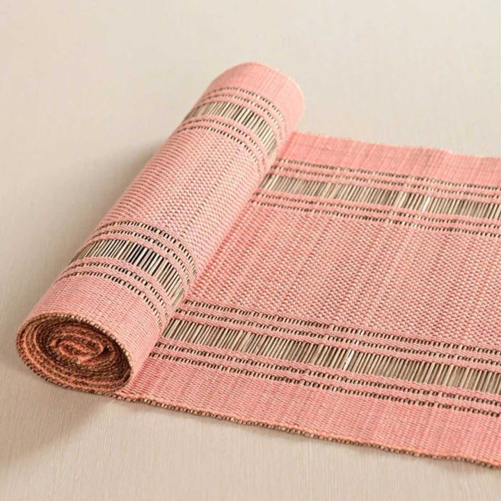 Hand Woven Single Striped Madhurkati Pink Table Runner & Table Mat