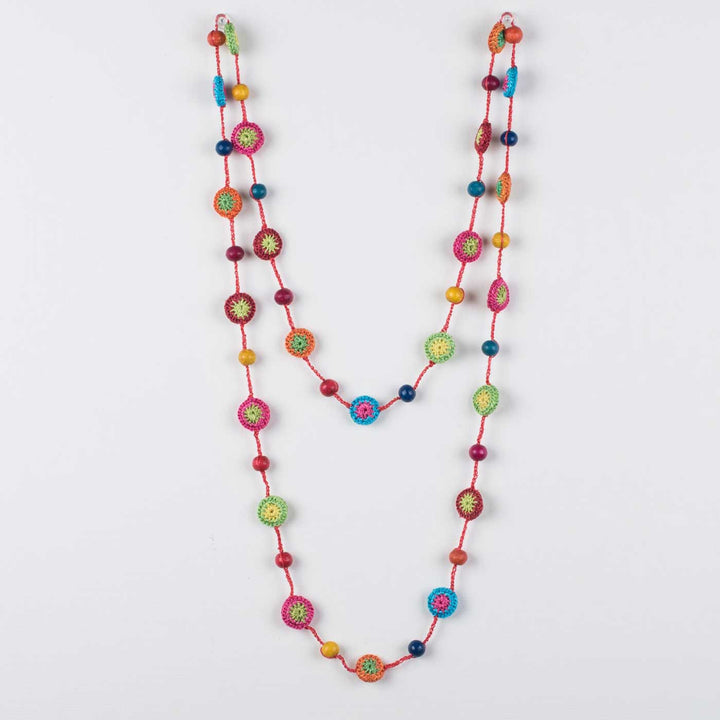 Handmade Crochet Multicolor Tiki Beads Mela Necklace