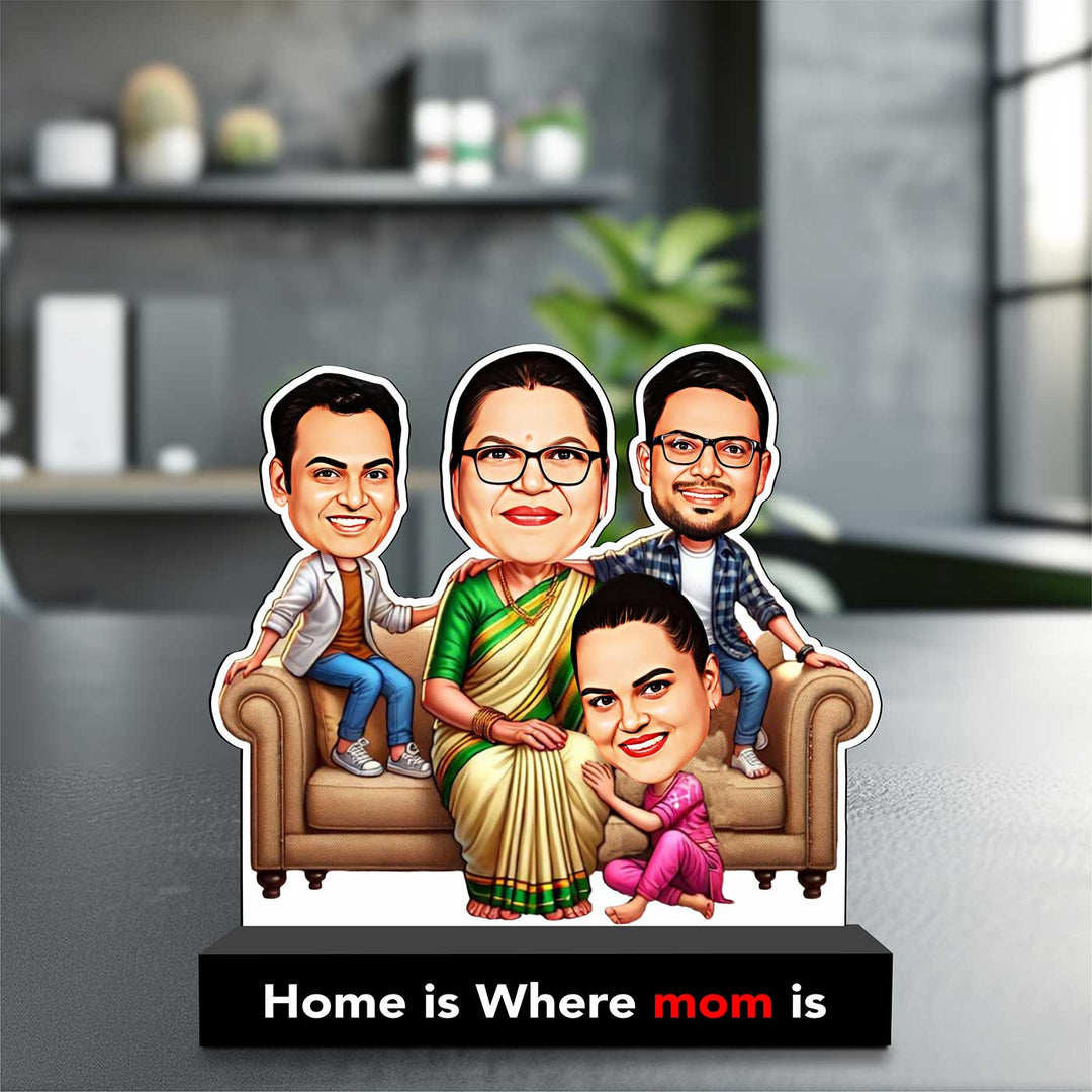 Photo Personalized "Home Is Where Mom Is" MDF Wood Caricature Cutout For Mothers