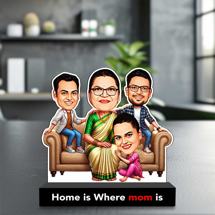 Photo Personalized "Home Is Where Mom Is" MDF Wood Caricature Cutout For Mothers