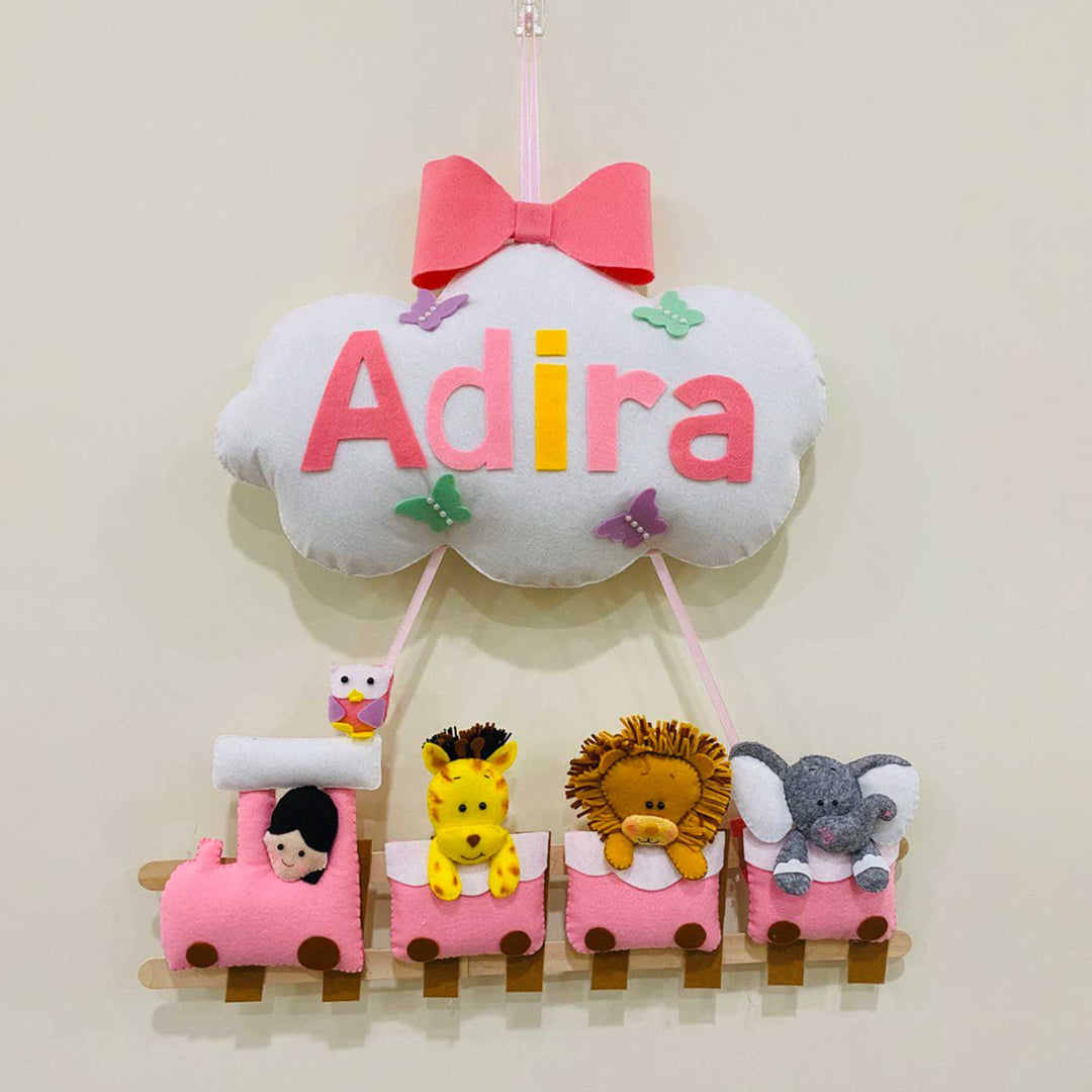 Personalized Handmade Animal Train Theme Felt Kids Name Plate