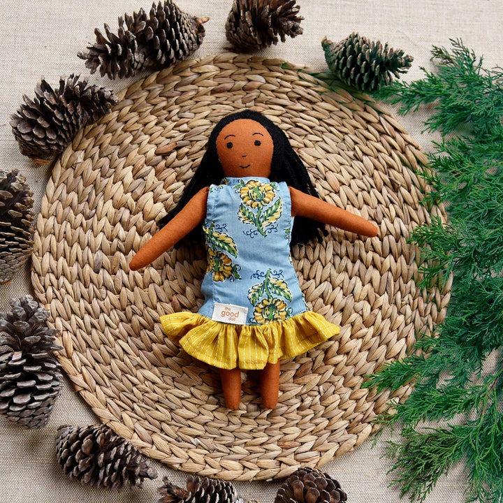 Nilah's (Younger Sister) Malar In Half Saree | Soft Hand-Stitched Sustainable Indian Play Doll