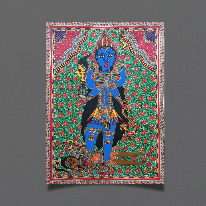 22 x 30 Inch | Goddess Kali | Original Hand Painted Madhubani Painting | Natural Pigments On Paper