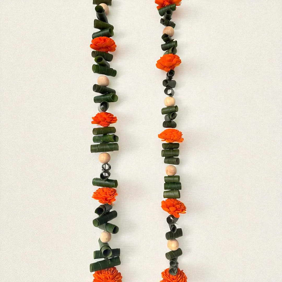 2 Pc | Handmade Shreenathji Motif Orange Shola Flower Hanging