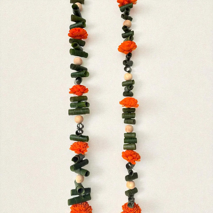 2 Pc | Handmade Shreenathji Motif Orange Shola Flower Hanging