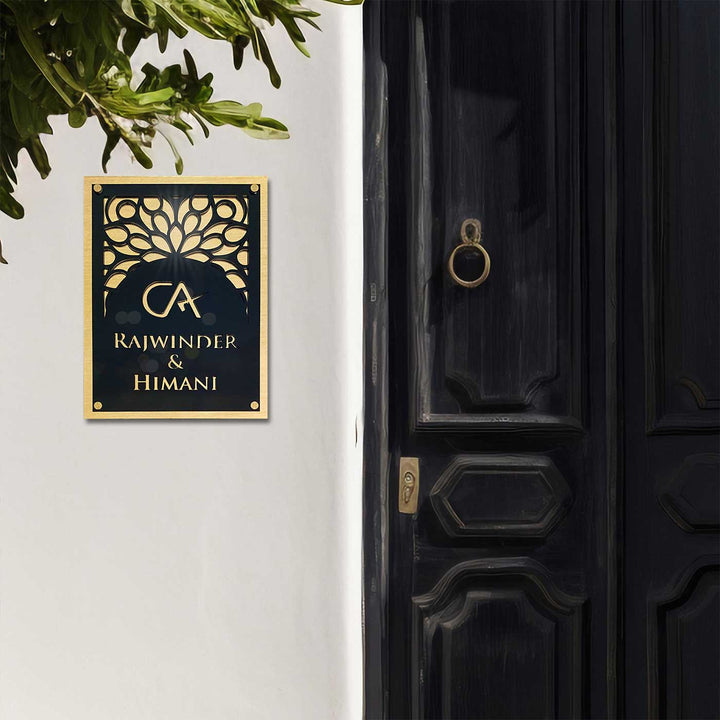 Personalized Ca Shiny Gold Acrylic Name Plate - Mounted on Exterior Wall Near Door