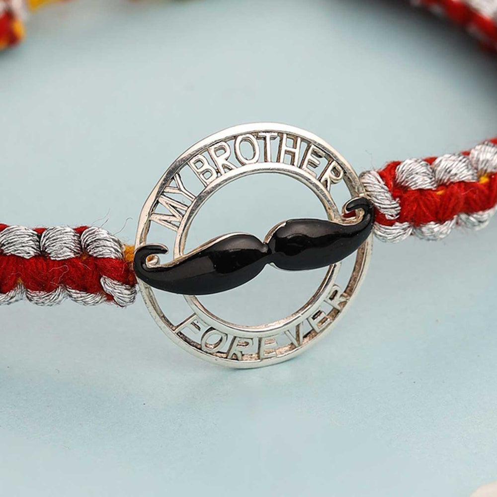 Handmade Mustache Design Silver Rakhi For Brother - Engraving Close-up