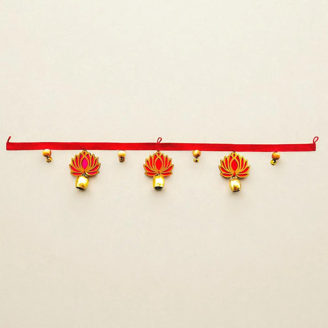 Handmade Pink Lotus Toran With Bells