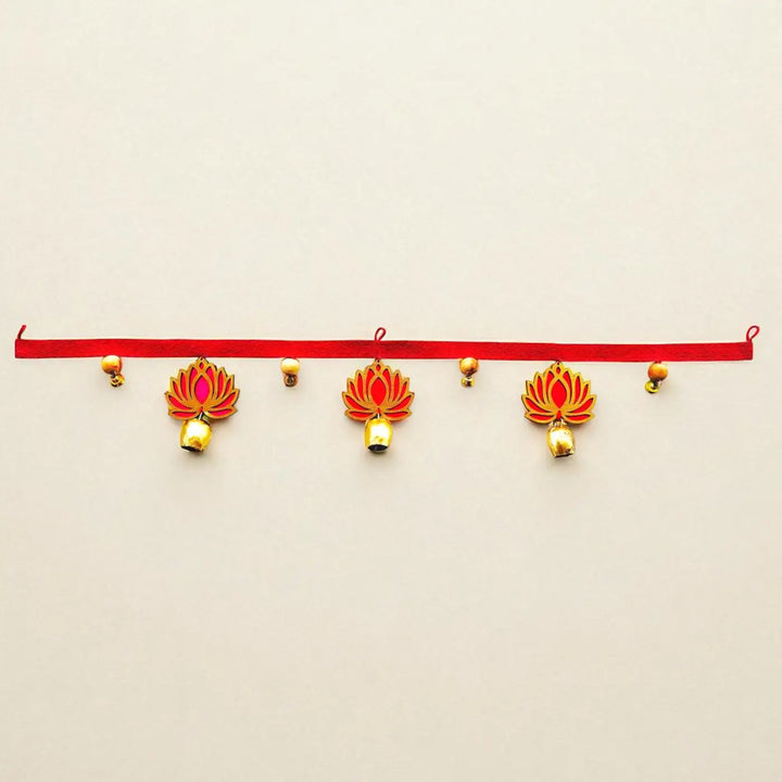 Handmade Pink Lotus Toran With Bells