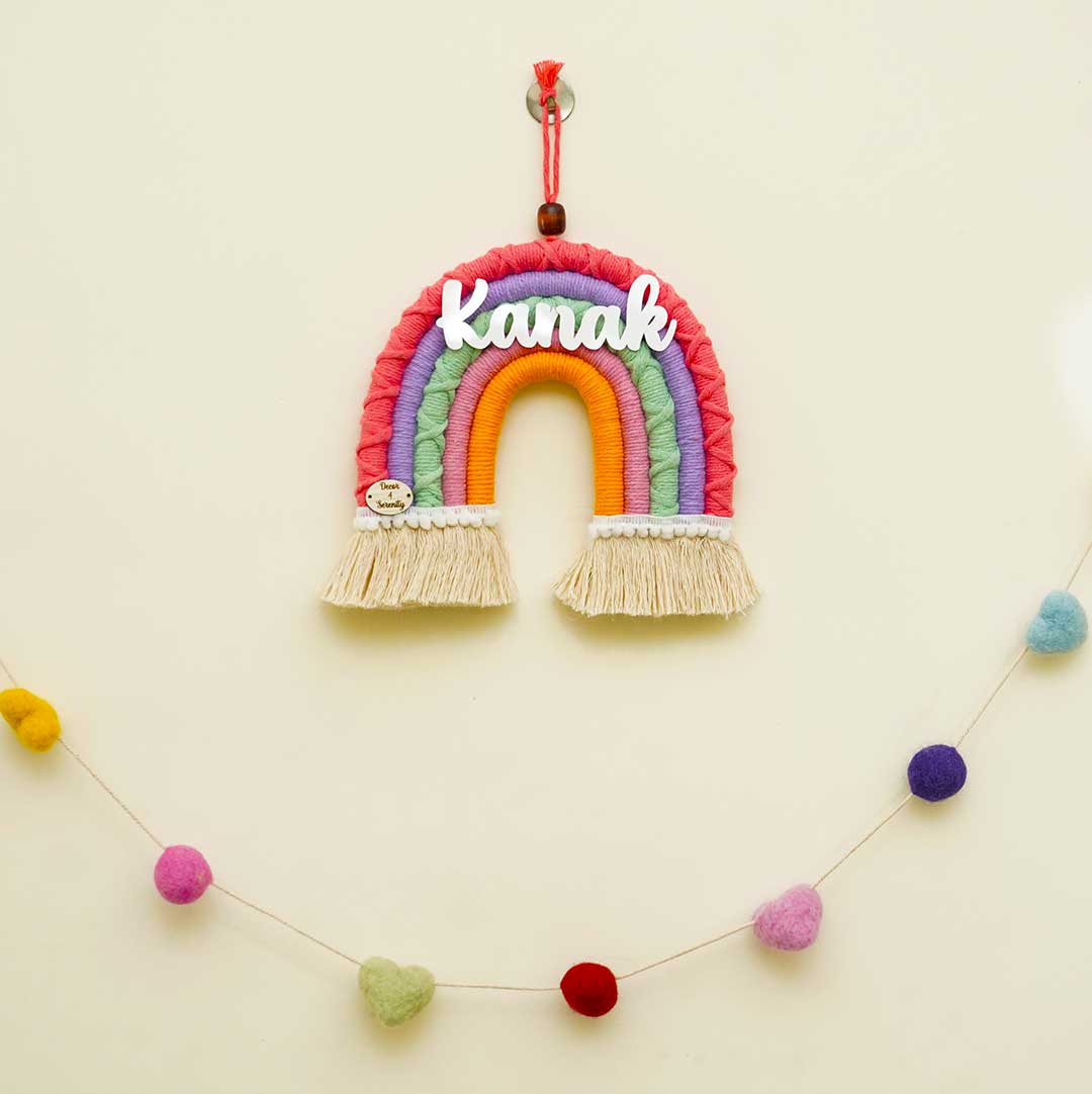 Macrame Rainbow Personalized Kids' Nameplate & Bunting Combo