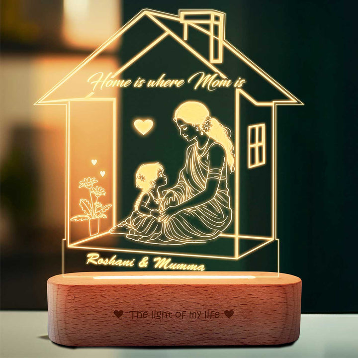 Personalized Elegant "Home is where Mom is" Engraved Acrylic Lamp For Mothers