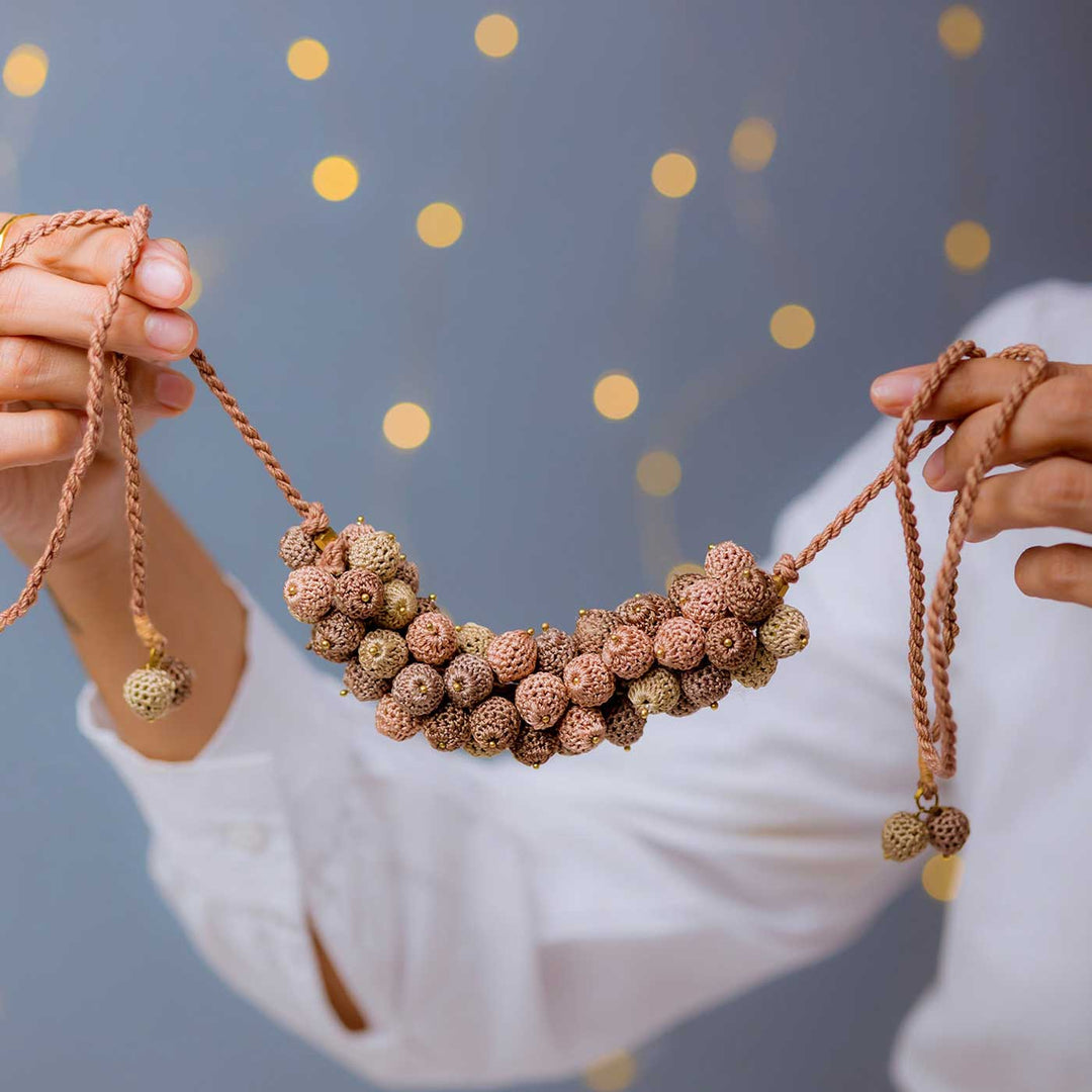 Handmade Crochet Brown Guldasta Necklace