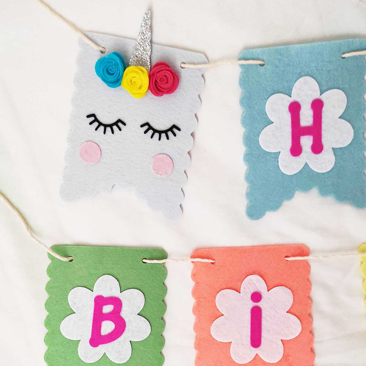Handmade Unicorn Theme Felt Happy Birthday Banner