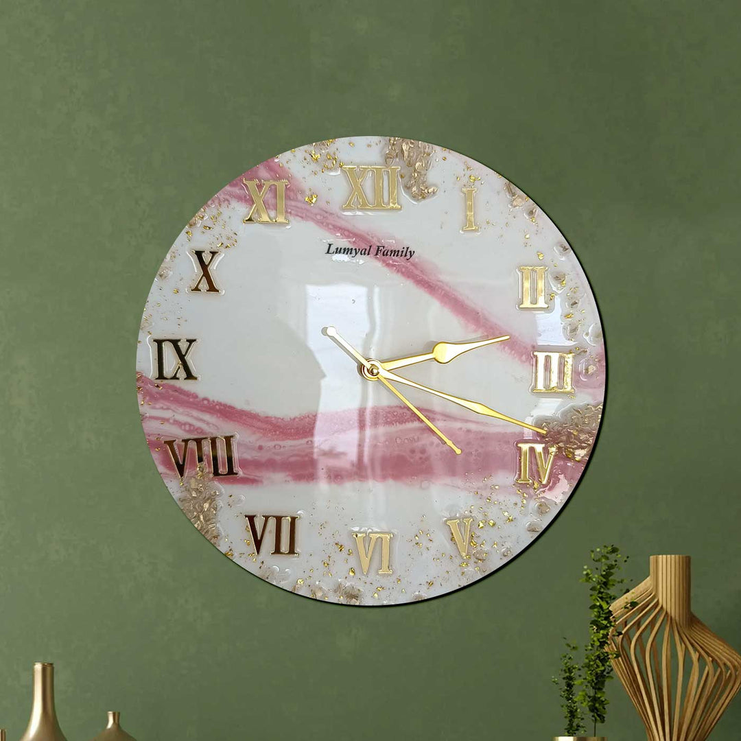 Personalized Handmade Pink & White Resin Wall Clock