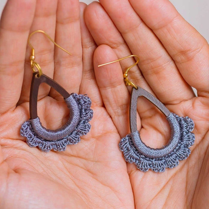 Handmade Crochet Grey Rain Drop Earrings