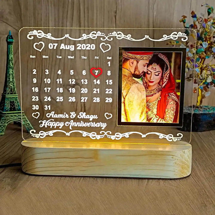 Photo Personalized Printed Calendar Design Acrylic Table Lamp