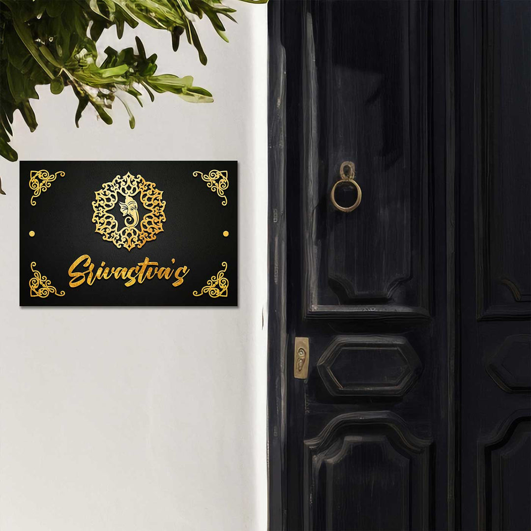 Personalized Ganpati Theme Acrylic Name Plate - Mounted Next to Front Door
