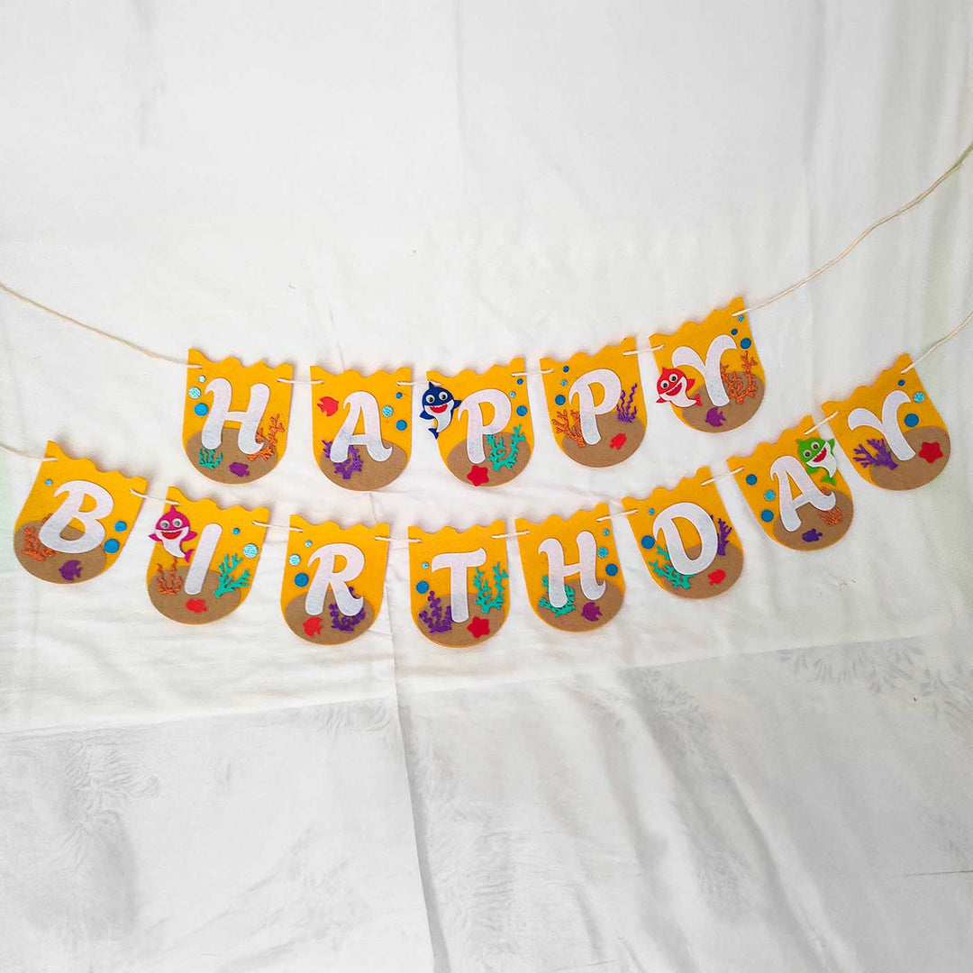 Handmade Baby Shark Theme Felt Happy Birthday Banner