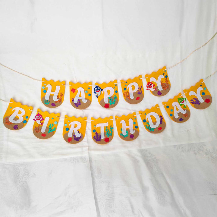 Handmade Baby Shark Theme Felt Happy Birthday Banner