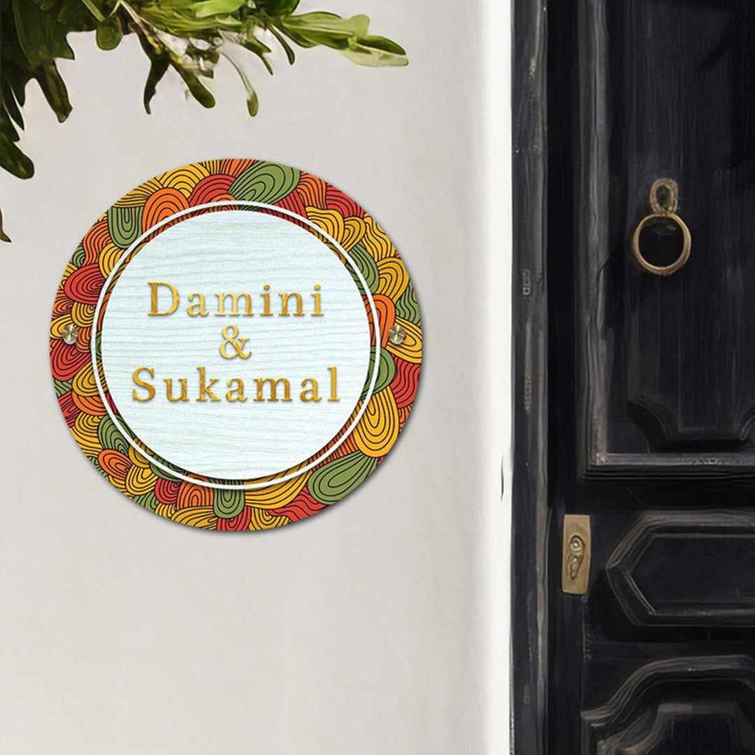 Personalized Round Multicolour MDF Wood Name Plate