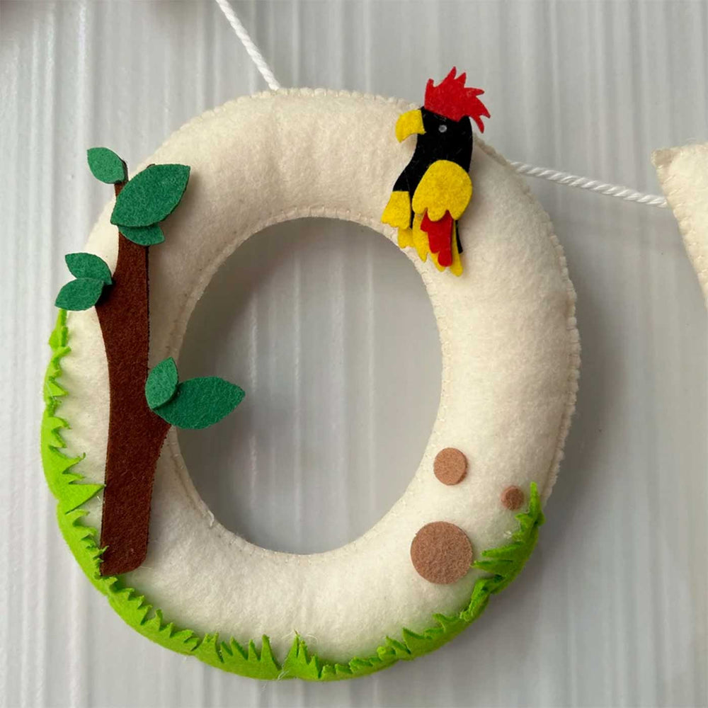 Personalized Jungle Safari Felt Bunting Garland For Kids - Front View Hanging on Rope