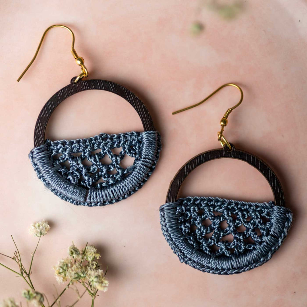 Handmade Crochet Grey Jharokha Earrings