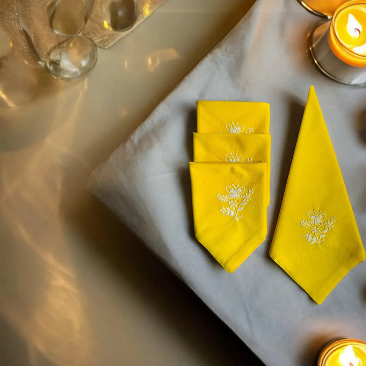 Hand Embroidered Butterfly Theme Chikankari Cotton Napkin | Set Of 2