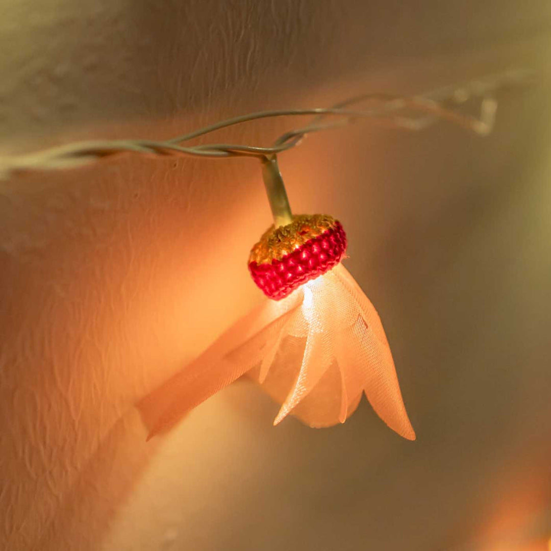 Handmade Crochet Radiant Red Floral Design Felt Fairy Light