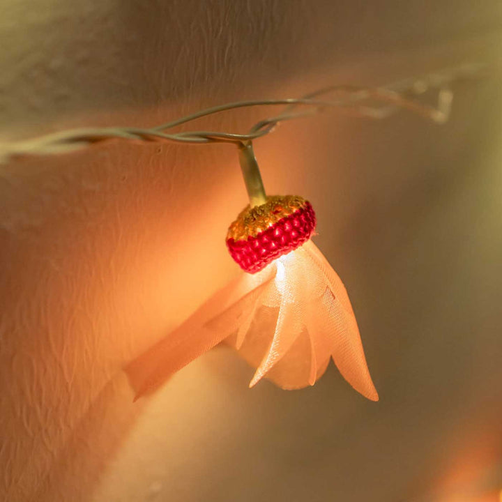 Handmade Crochet Radiant Red Floral Design Felt Fairy Light