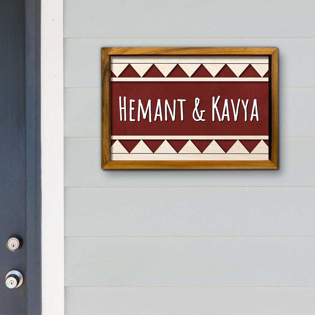 Wooden Personalized Framed Couples Nameplate - Mounted on Exterior Wall Display