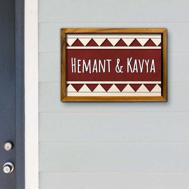 Wooden Personalized Framed Couples Nameplate - Mounted on Exterior Wall Display