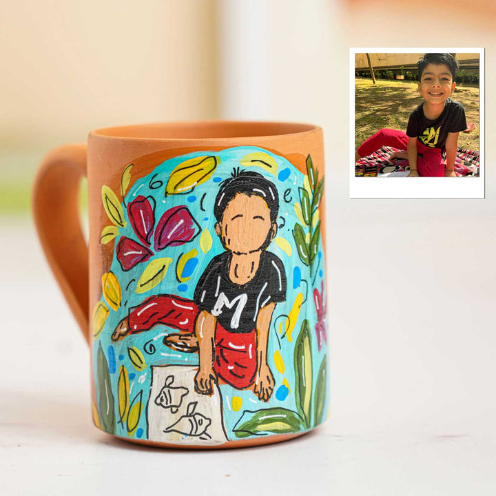 Photo Personalized Hand-Painted Khinoor Design Terracotta Mug