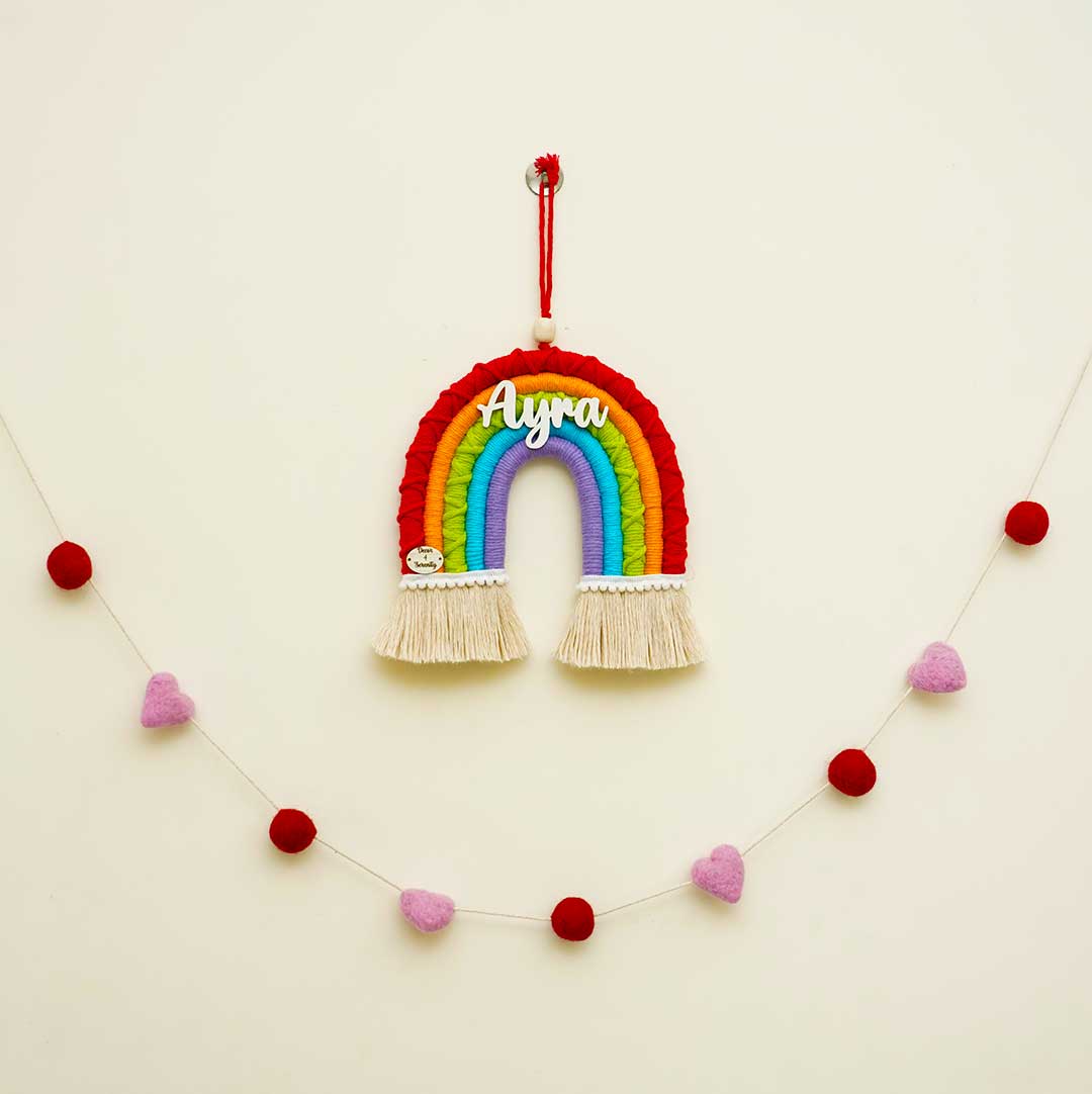 Macrame Rainbow Personalized Kids' Nameplate & Bunting Combo